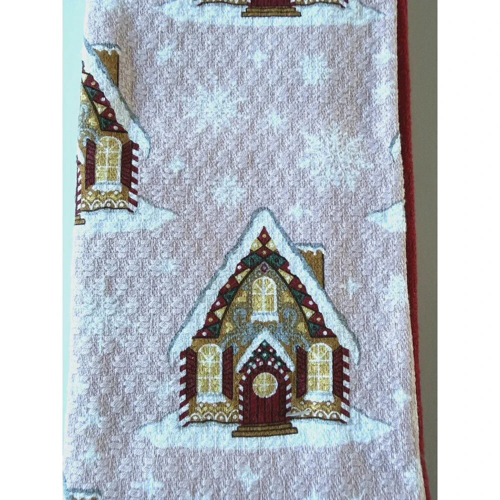 Martha Stewart Christmas Gingerbread House Dish Kitchen Towels Set of 3 Red Pink